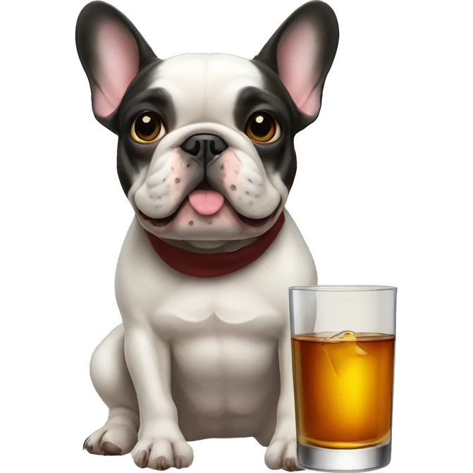 French bulldog with a bottle of whiskey emoji