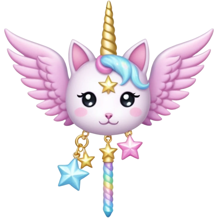 Kawaii decora cutecore starlight staff with wings and cute unicorn cat charms emoji