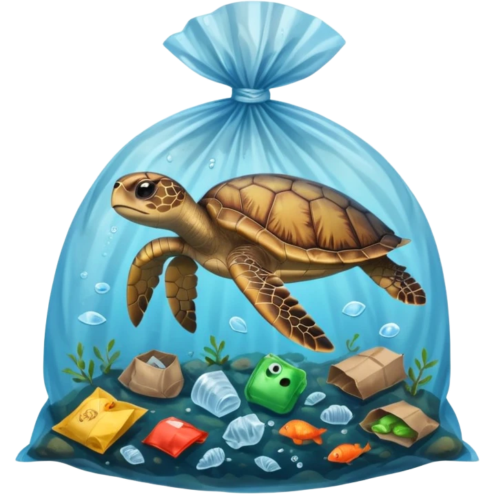 Sea turtle stuck in a plastic bag and other garbage  emoji