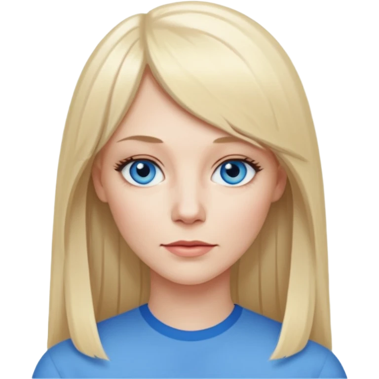 40 yr old white woman, pale skin, long straight blond hair parted in center, blue eyes, bangs emoji