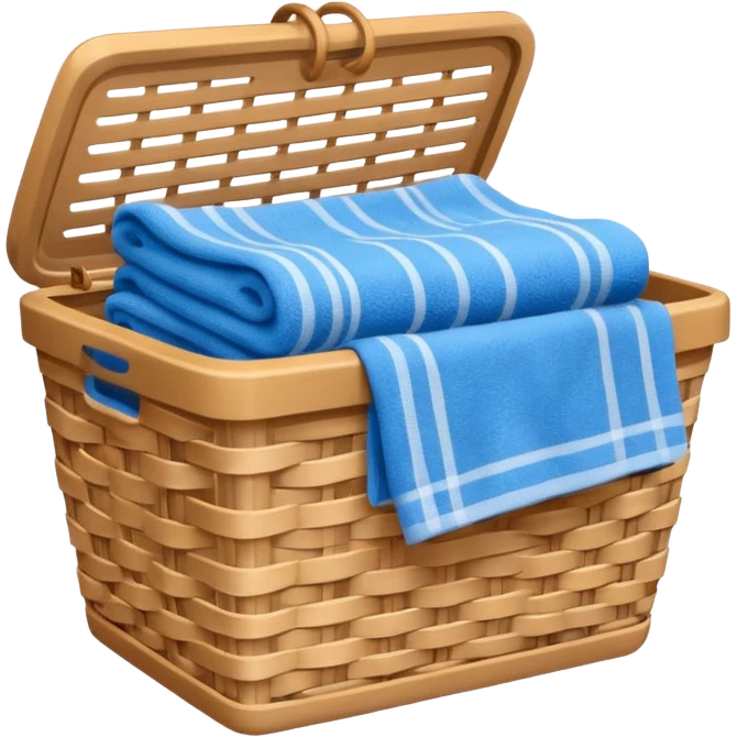 laundry basket with blue towels emoji