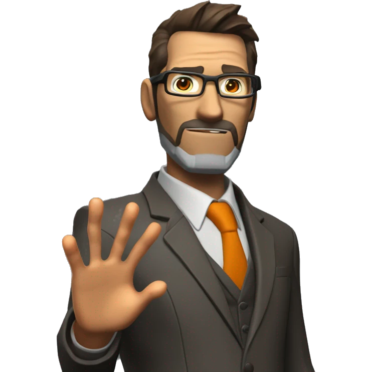 character of the game half life Gordon Freeman in his suit raises his hand and says hello emoji