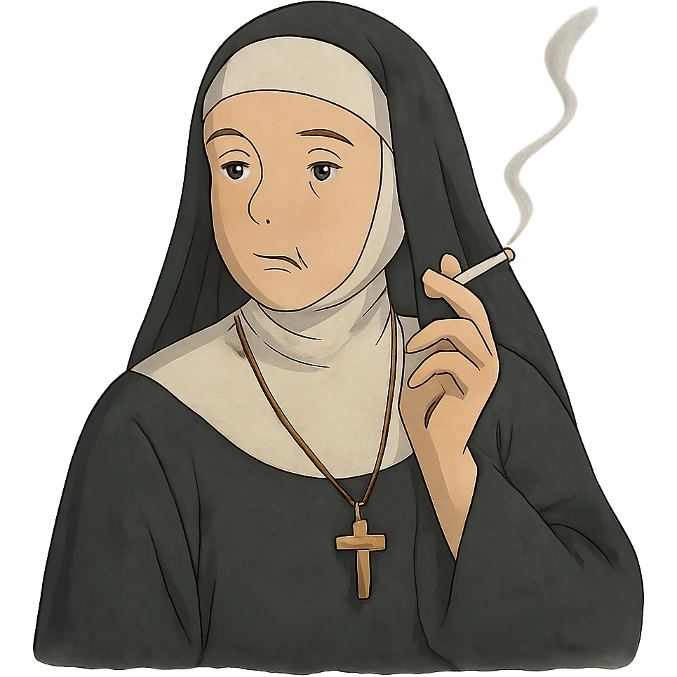 ghibli style nun smoking a cigarette emoji