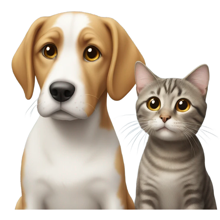 A dog with a cat emoji