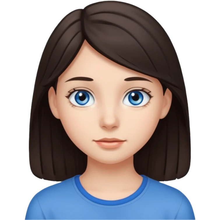 Une fille ado avec les cheveux brun foncé,la peau claire et les yeux bleu grsi emoji