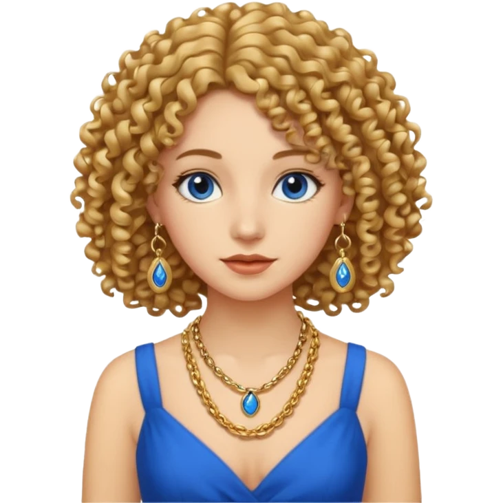 curly hair woman blue dress and chain emoji