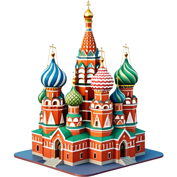 Isometric illustration of photorealistic Saint Basil's Cathedral with colorful onion domes, highly detailed in semi-realistic style, sharp outlines, subtle surface textures, balanced between stylized and realistic, 3D miniature effect with a slight hand-painted touch, no cartoonish look. emoji