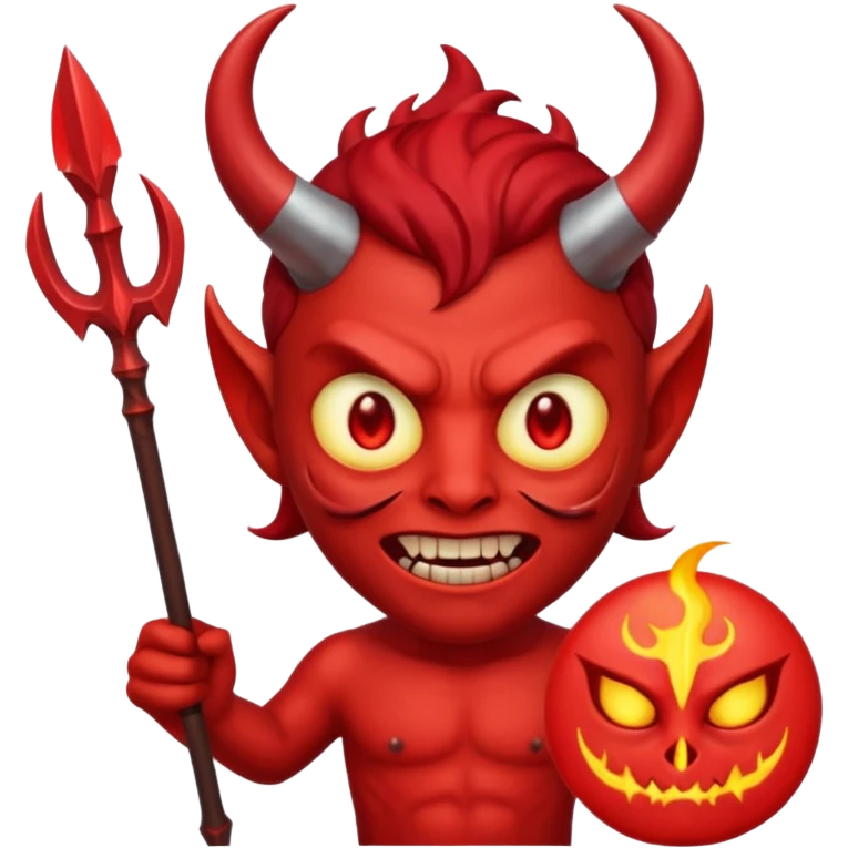 satan emoji holding a trident. make him red and scary emoji