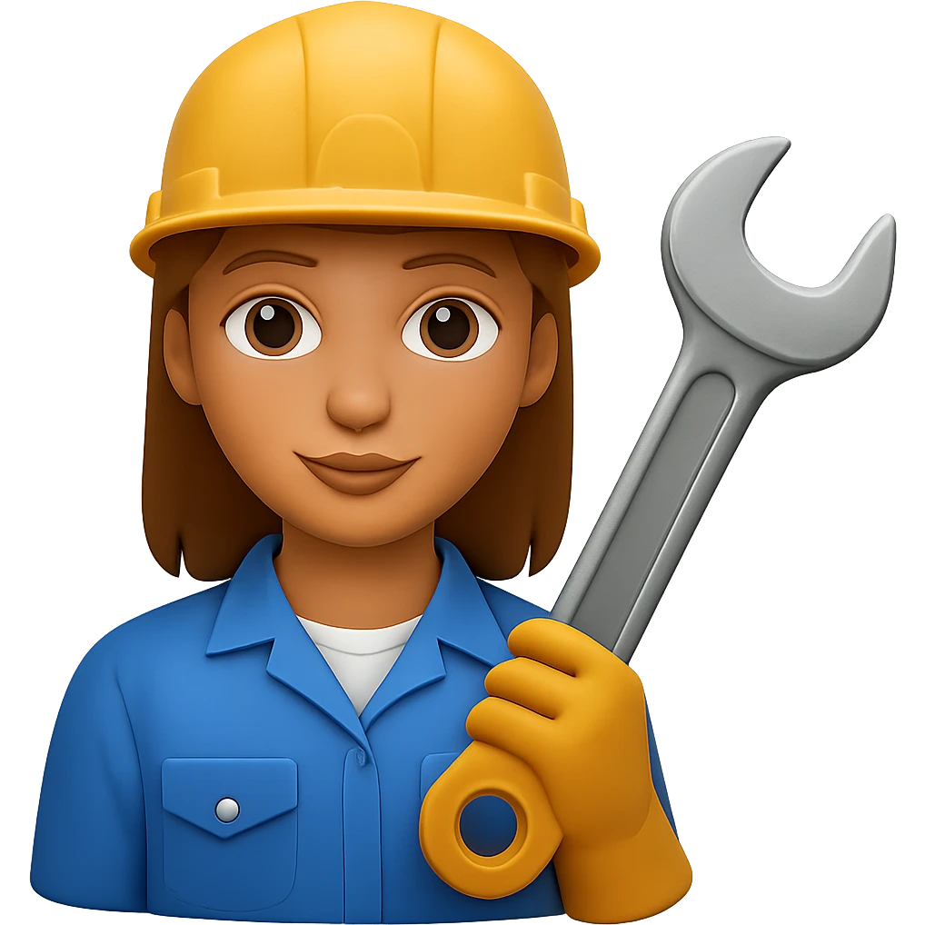 Make the wrench or tool much larger and more prominent in the hands of the person, with no background. The style should be consistent with the original image. emoji