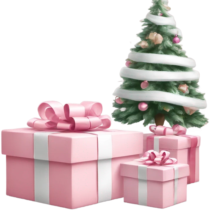 Light pink Christmas gifts under a white Christmas tree  emoji