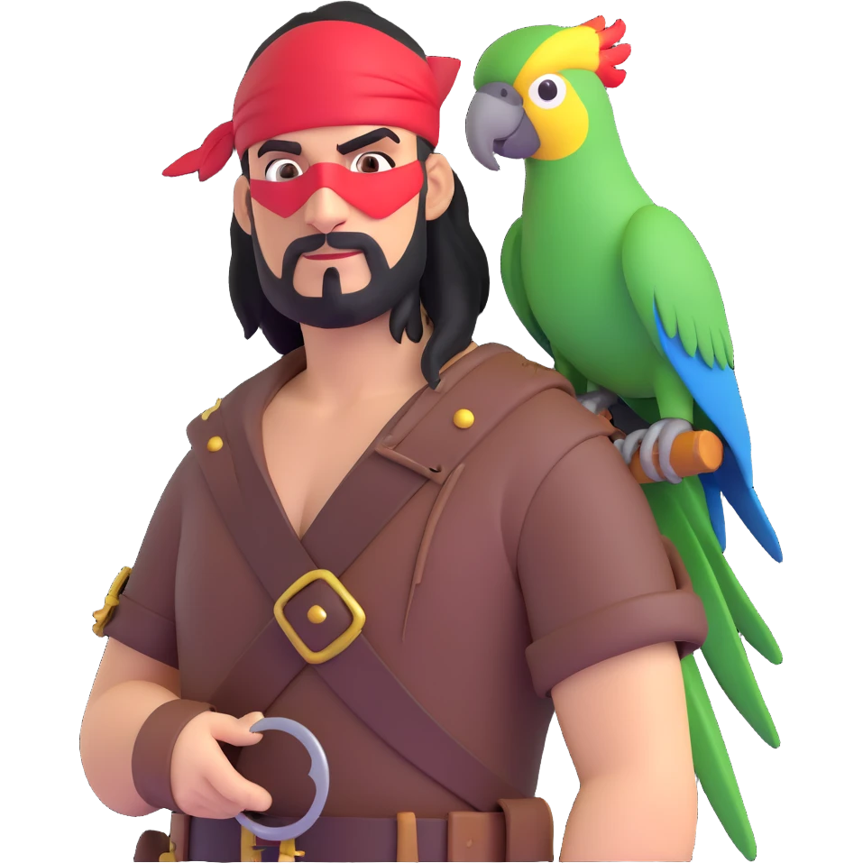pirate with eye patch and parrot emoji