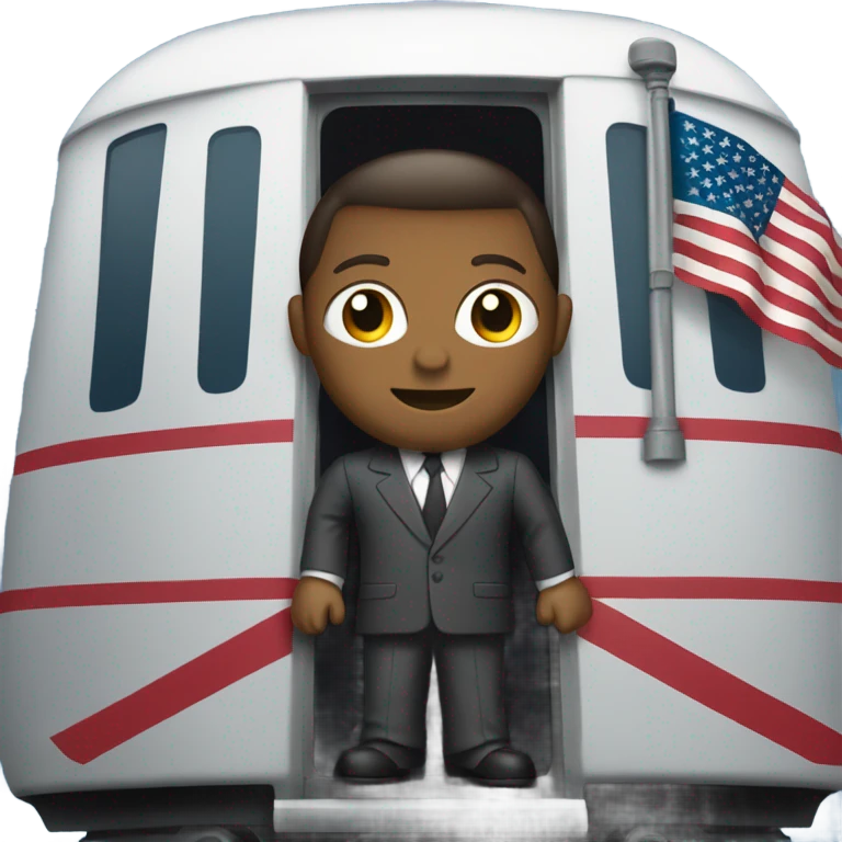 thomas in a train body wearing a suit with an American flag emoji