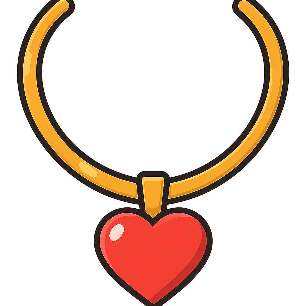 a gold necklace with a heart pendant, cartoon style, vibrant colors, playful emoji
