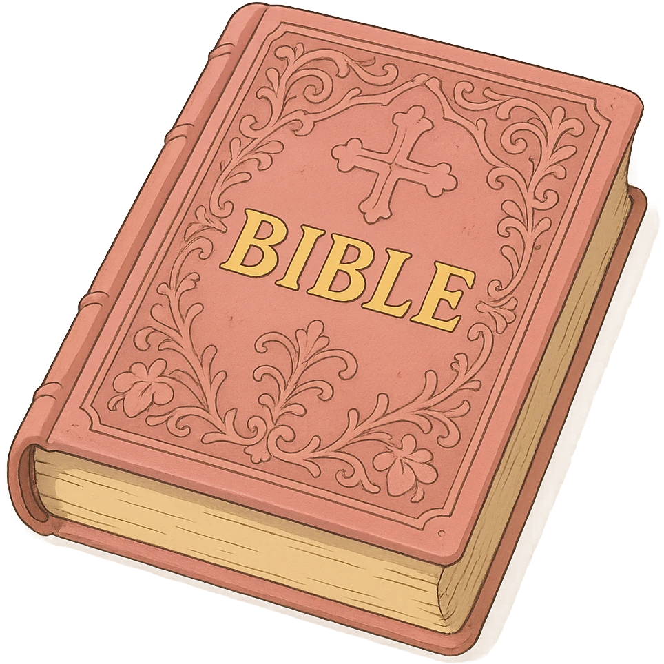 ghibli style pink Bible with ornate cover and soft shading emoji