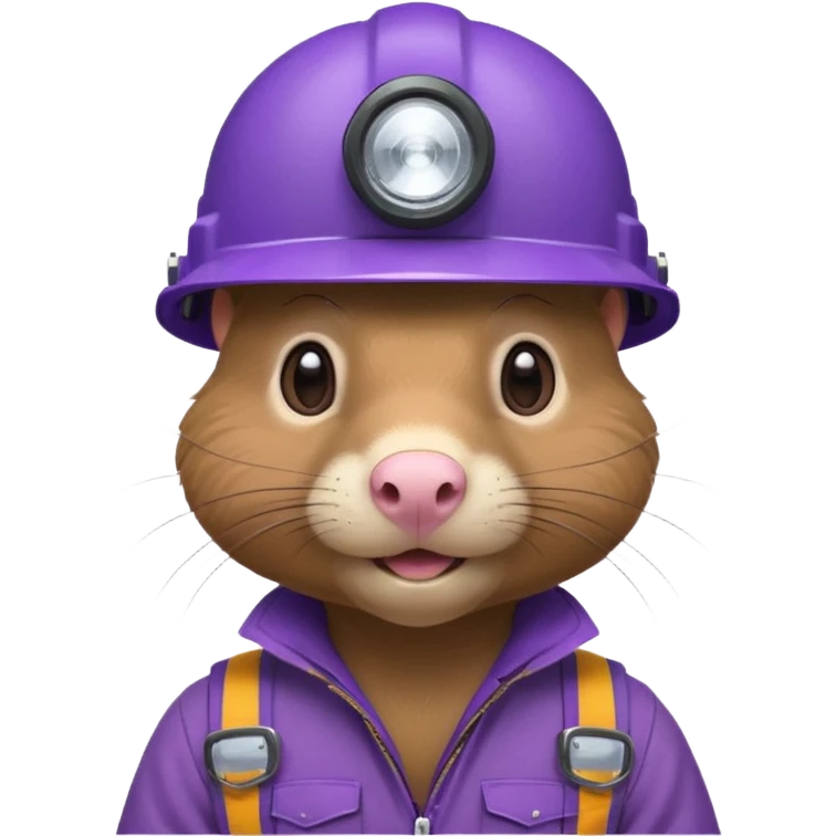 a mole rat, purple helmet, headlamp, brown worker cloth emoji