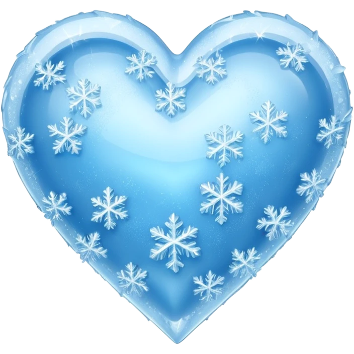 An ice blue heart with frost and ice crystals covering it emoji