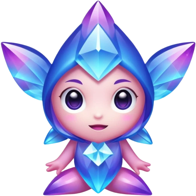 kawaii chibi style crystal sprite creature that is purple, blue, and pink  emoji