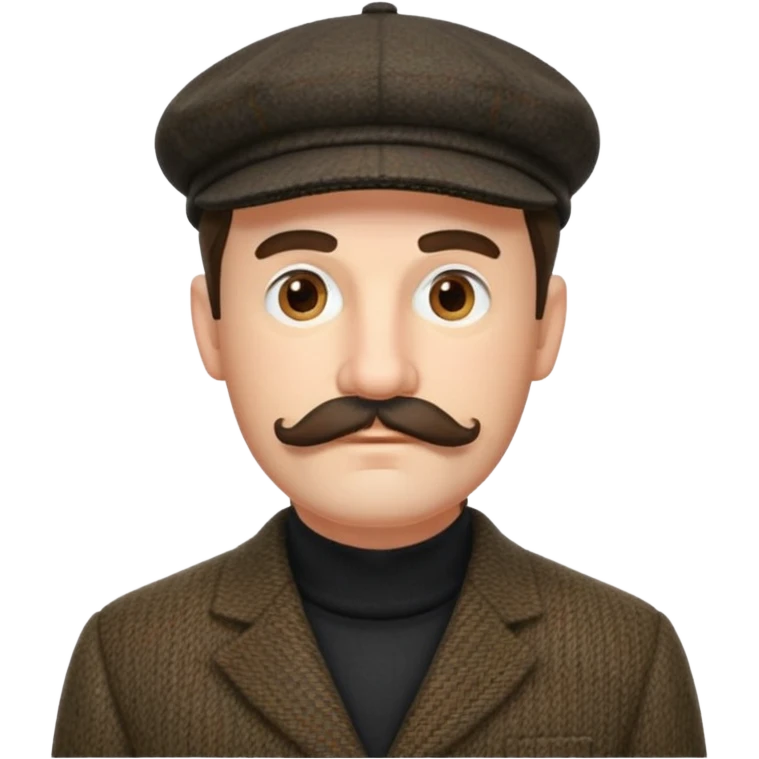 Big mustache sideburns sport coat black turtleneck tweed flat cap squinty eyes emoji