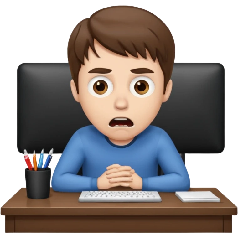 A white man with brown hairs, white skin,   sits at his desk in shock emoji
