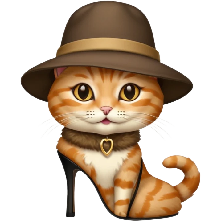 cat wearing heels and a hat emoji
