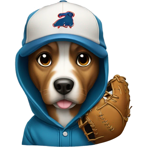 Dog wearing a hat and hoodie with a baseball glove and baseball  emoji