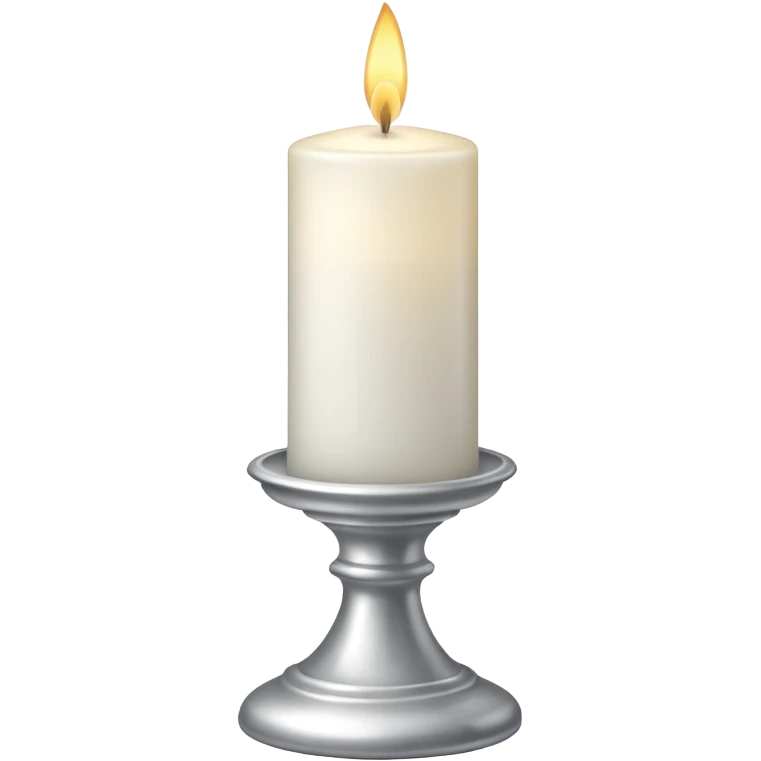 A silver candlestick holding a thick pillar candle glowing warmly. emoji