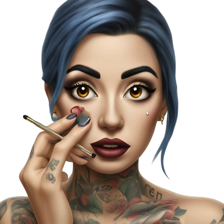 Hyper Realistic Beautiful tattooed woman applying her makeup while crying  emoji