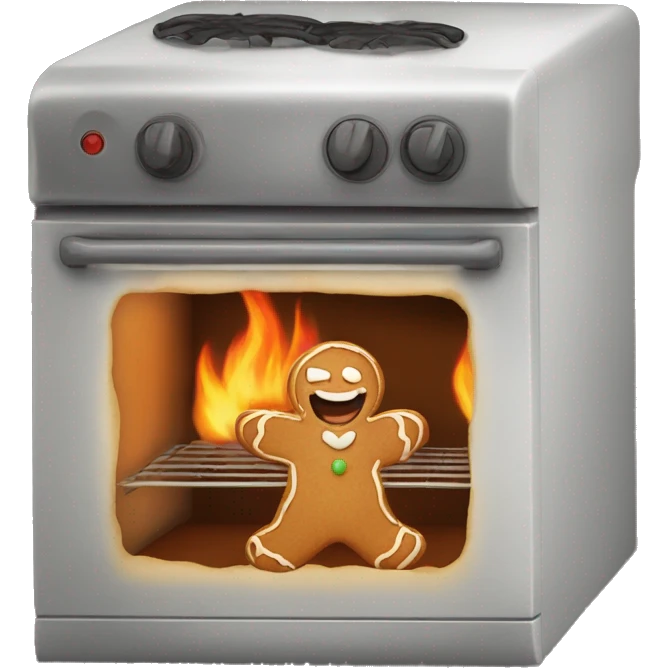 Oven burning with scared gingerbread man trapped inside emoji
