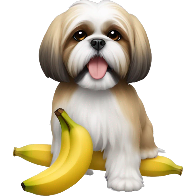 Shih tzu with a stuffed banana in his mouth emoji