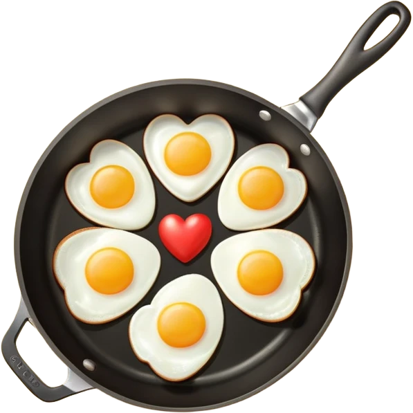 cooking pan with heart-shaped eggs emoji