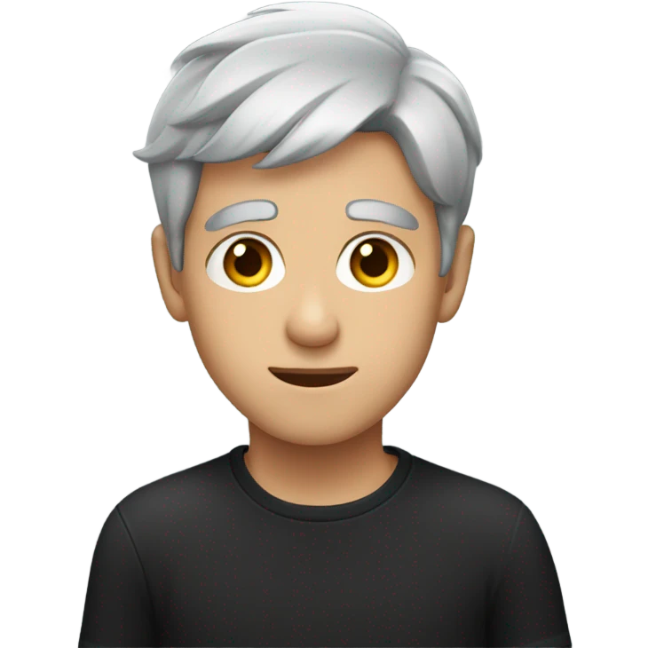 grey-haired boy in black shirt rolling eyes emoji