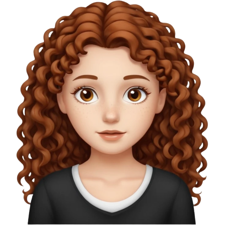 aesthetic white girl with brown long curly hair and dark , white topbrown eyes emoji