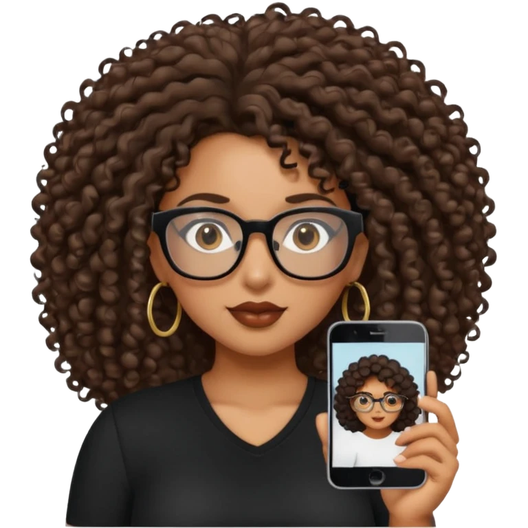 A mixed girl with rectangle glasses, the girl is wearing a black shirt, the girl has brown curly big hair and the girl has big boobs  emoji
