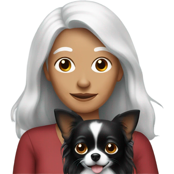 Red long haired older woman holding all black Chihuahua  emoji