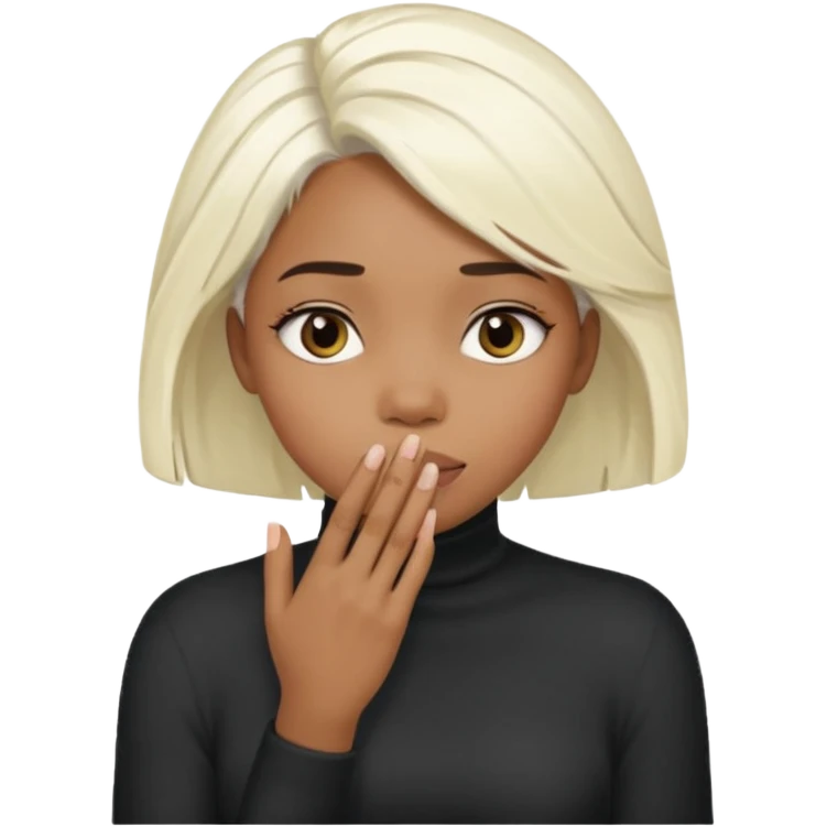 long hair platinum blonde black girl with her Hands covering her mouth emoji