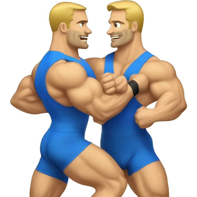 Muscular Caucasian gay bodybuilders wrestling emoji