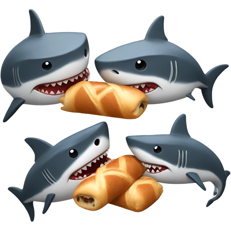 2 sharks eating sausage rolls emoji