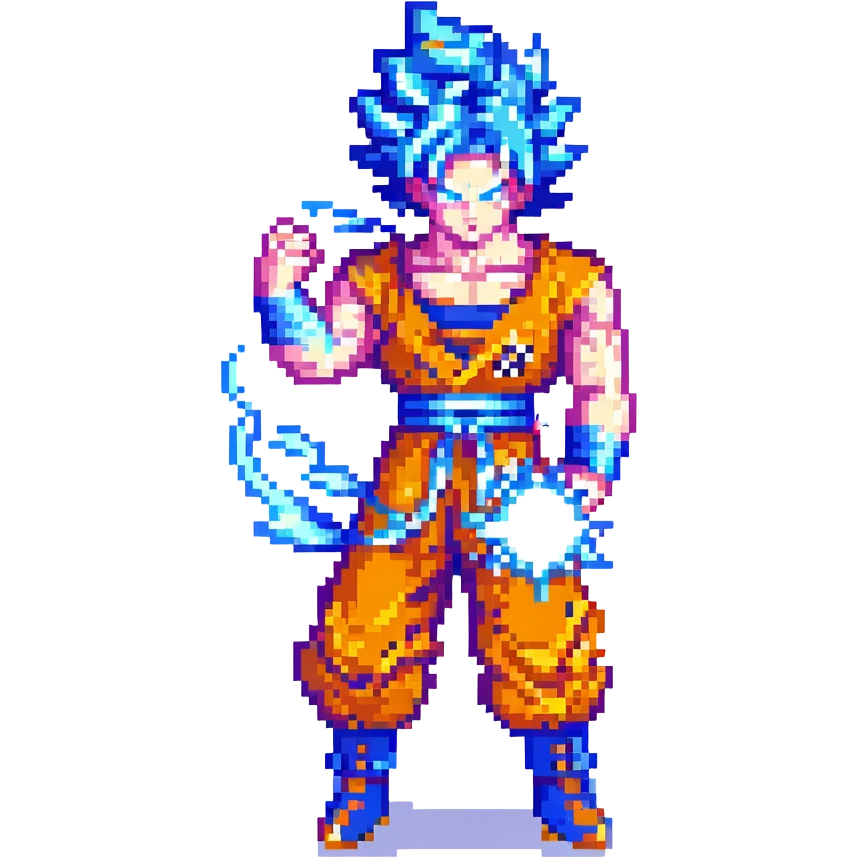 Goku from Dragon Ball Z, pixel art style, charging a Kamehameha, blue energy effect emoji