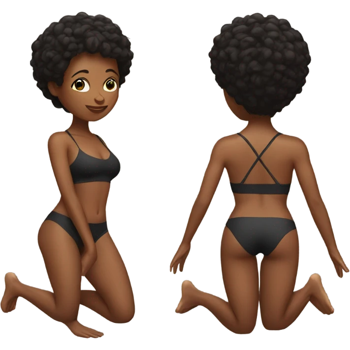 1 short hair Black woman in a bikini in yoga position. emoji