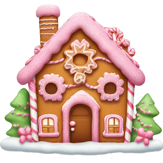 pink glittery gingerbread house with bow emoji