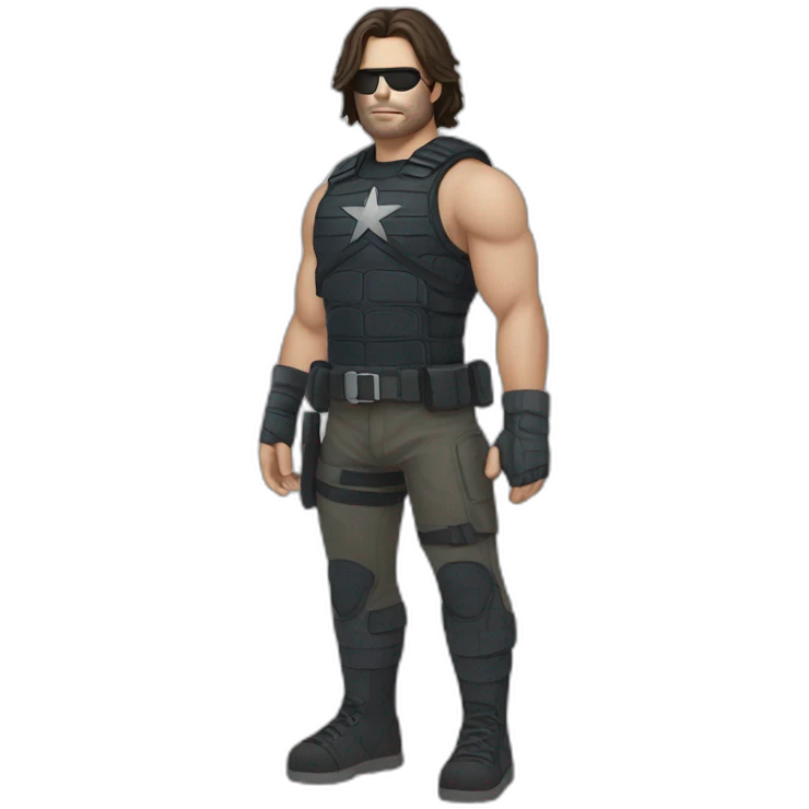 Winter soldier in the beach wearing a shorts emoji