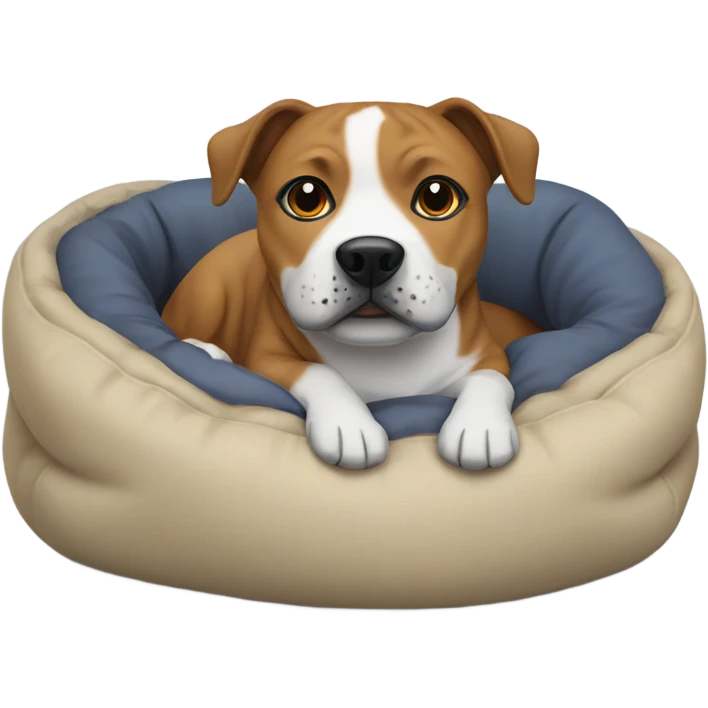 Staffie dog in small bed emoji