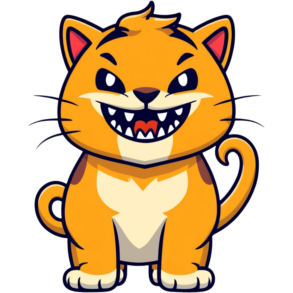saber-toothed cat with comically small body and ridiculously oversized canine teeth, tiny head with massive fangs that dwarf the entire body emoji