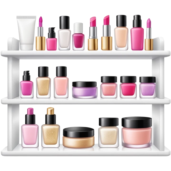 a white shelf with few beauty products and sparkles emoji