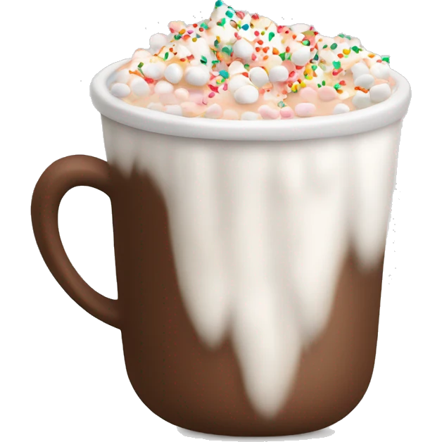 Mug of steamy hot coco with marshmallows and sprinkles emoji