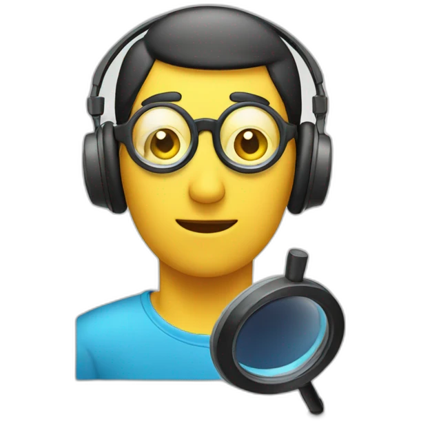  man with headphones observing with a magnifying glass emoji