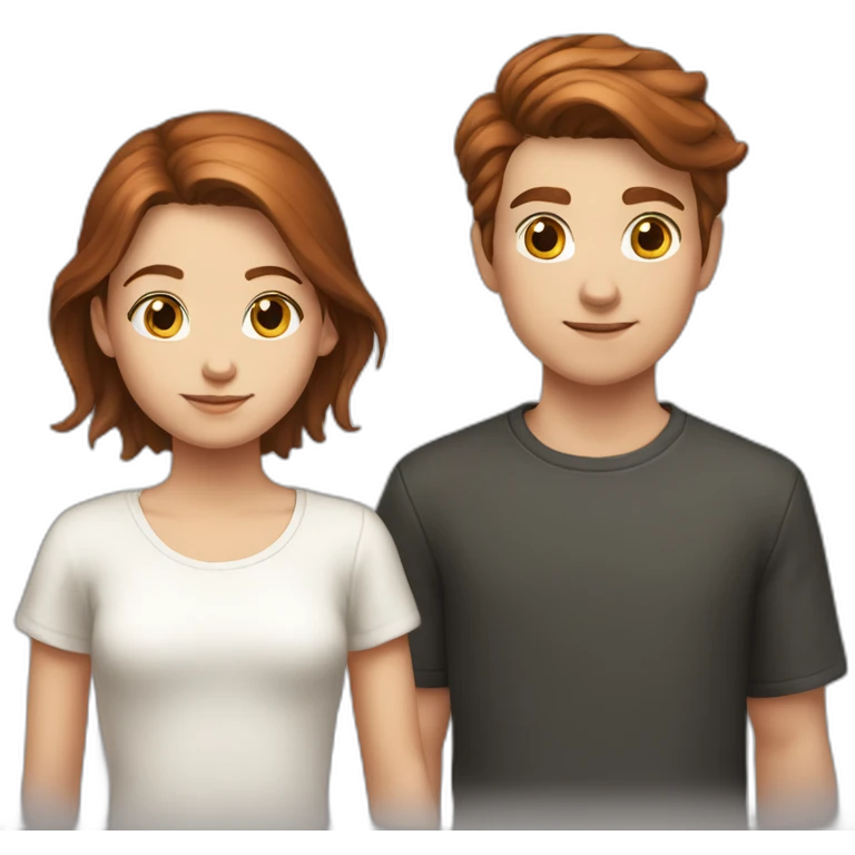White young girl with dark copper-colored hair tied back with a white young boy with brown hair emoji