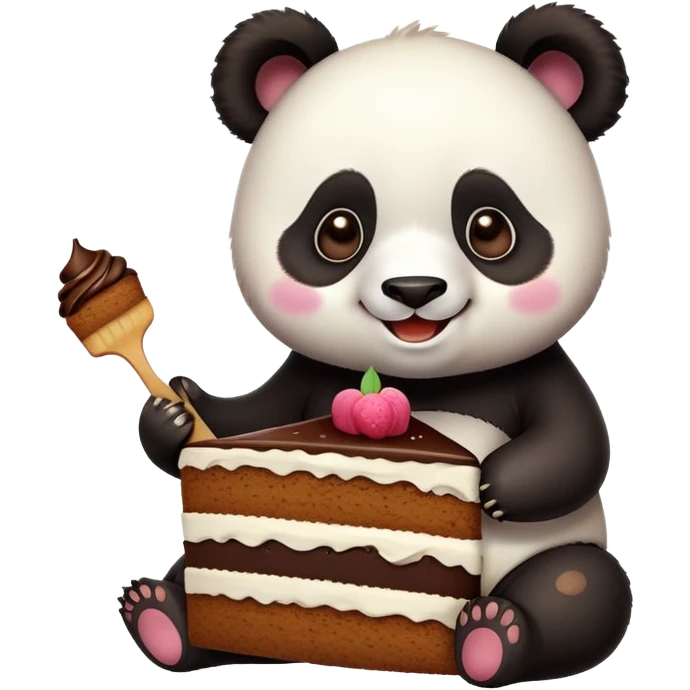 Cute cartoon panda eating cake emoji