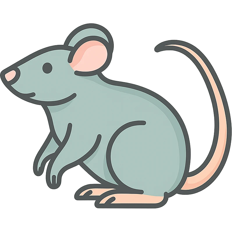 Create an icon-color-outlined style illustration of a rat as the symbol of the year according to Feng Shui, in a Chinese Eastern style. Use thin, clean contours and soft rounded shapes. Apply a pastel palette with colors #98B5BC, #B5B3C1, #C9A3C9, #E4C0CA, #F7DCD1, #F7C0AA. Include detailed shadows and highlights with soft lighting. The background should be transparent. The style should be less cute and without decorative elements. The silhouette and appearance should match the provided reference. emoji
