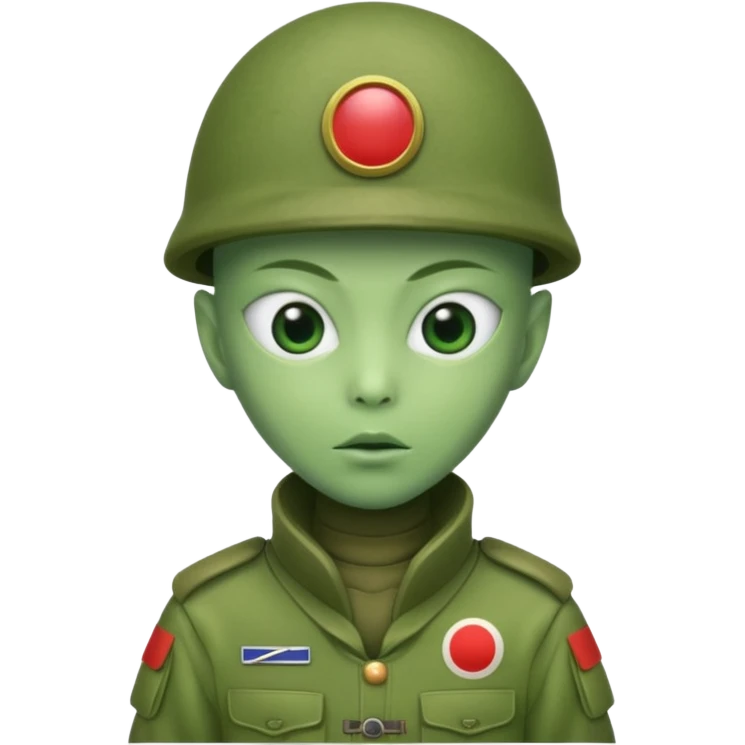 alien, wearing japan soldier custome, half body emoji